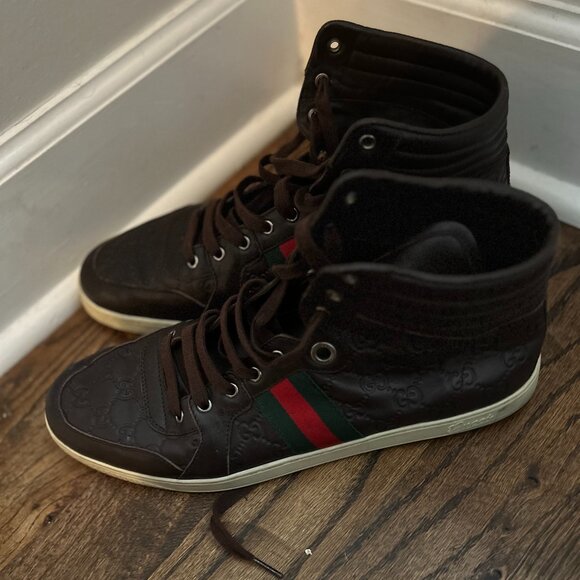 Gucci Leather Web Sneaker Boot Men US Size 14 - Picture 1 of 4